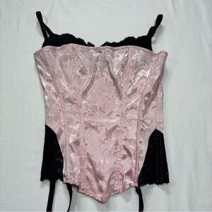 Vintage Frederick's of Hollywood Pink and Black Floral Corset (bottoms included)